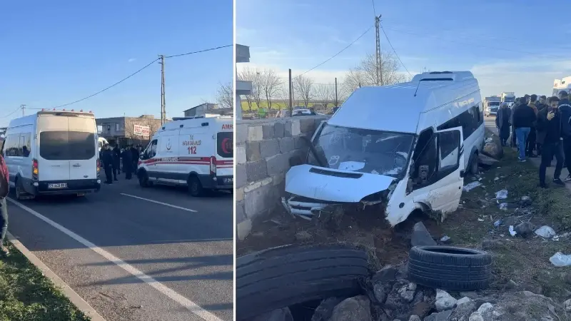 Diyarbakır’da işçileri taşıyan minibüs, bahçe duvarına çarptı: 10 yaralı