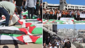 Gazze’de enkazlardan cansız bedenleri çıkarılan 19’u çocuk 50 kişi için cenaze töreni düzenlendi